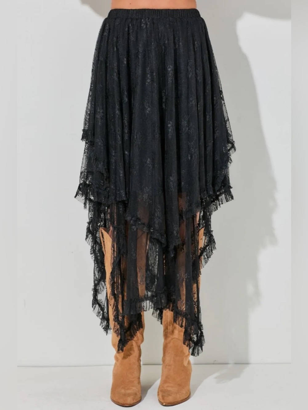 Black Lace Asymmetrical High-Low Women’s Skirt